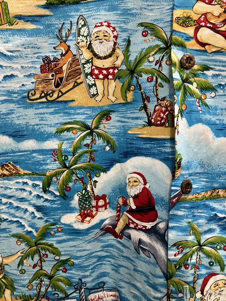 Мужская рубашка Aloha Republic Christmas Santa для серфинга средний размер пляж гавайская - Изображение 3 из 4
