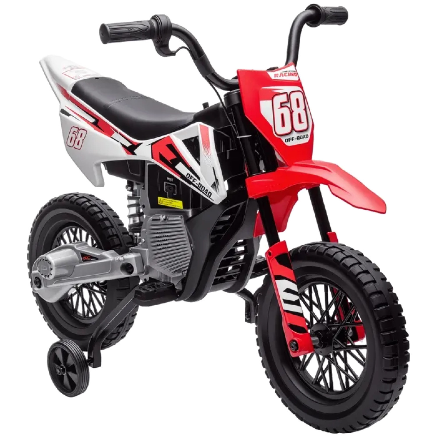 Moto électrique enfant 12V rouge avec stabilisateurs amovibles pour pilotes de 3 à 6 ans