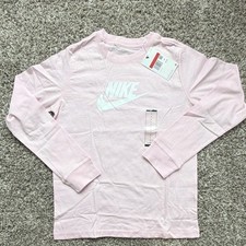 Nike Girls Pink Long Sleeve Logo T-Shirt Crew Neck Pullover Size L CZ1260-663