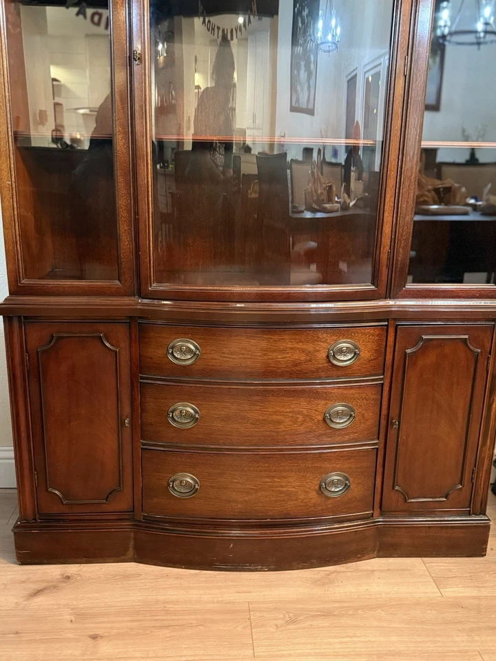 Gabinete China Frontal Arco Caoba Años 40 Hutch Federal Hepplewhite Estilo Vintage Foto 2 de 4