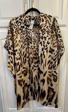 Chico's Women's Large/XL Ocelot Animal Print Short Sleeve Kimono Wrap w/ Tassel