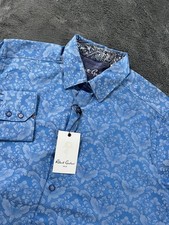 Robert Graham Shirt Mens M Blue Paisley Bayview Flip Cuffs Button Up