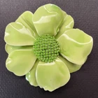 Large Vintage Green Enamel Flower Pin Bright 1970s Summer Costume Jewelry