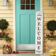 Welcome Sign for Front Porch Standing - Wooden Vertical Hanging Farmhouse Dec...