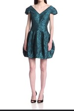 Halston Heritage Teal Green Floral Jacquard Tulip Dress Size 10