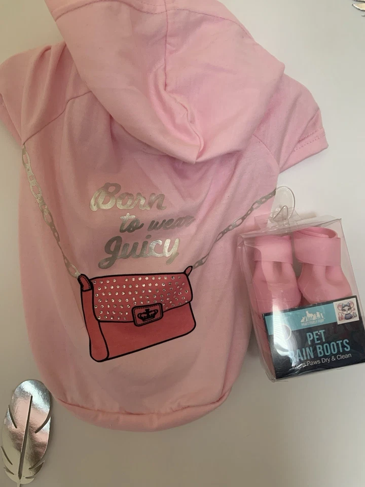 Conjunto de camiseta con capucha y botas de lluvia a juego Dog Juicy Couture (talla mediana) Foto 2 de 4