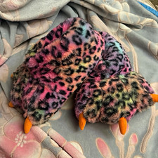 Women s US 10 Multicolor Leopard Print Faux Fur Slip-On Paw Slippers Claws