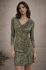 Vince Camuto Dress Womens Size Medium Snake Print Ruched Long Sleeve