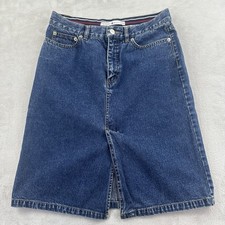 Women's 4 Tommy Hilfiger Vintage 2001 Y2K Denim Dark Blue Jean Skirt Front Slit