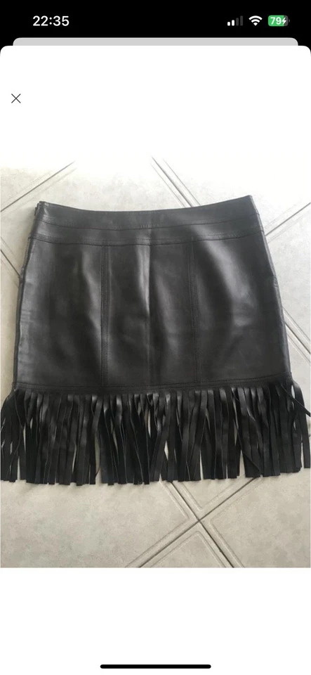 BLUMARINE 黑色短裙,条纹,尺寸 M 6 皮革 — 第 2/4 张图片