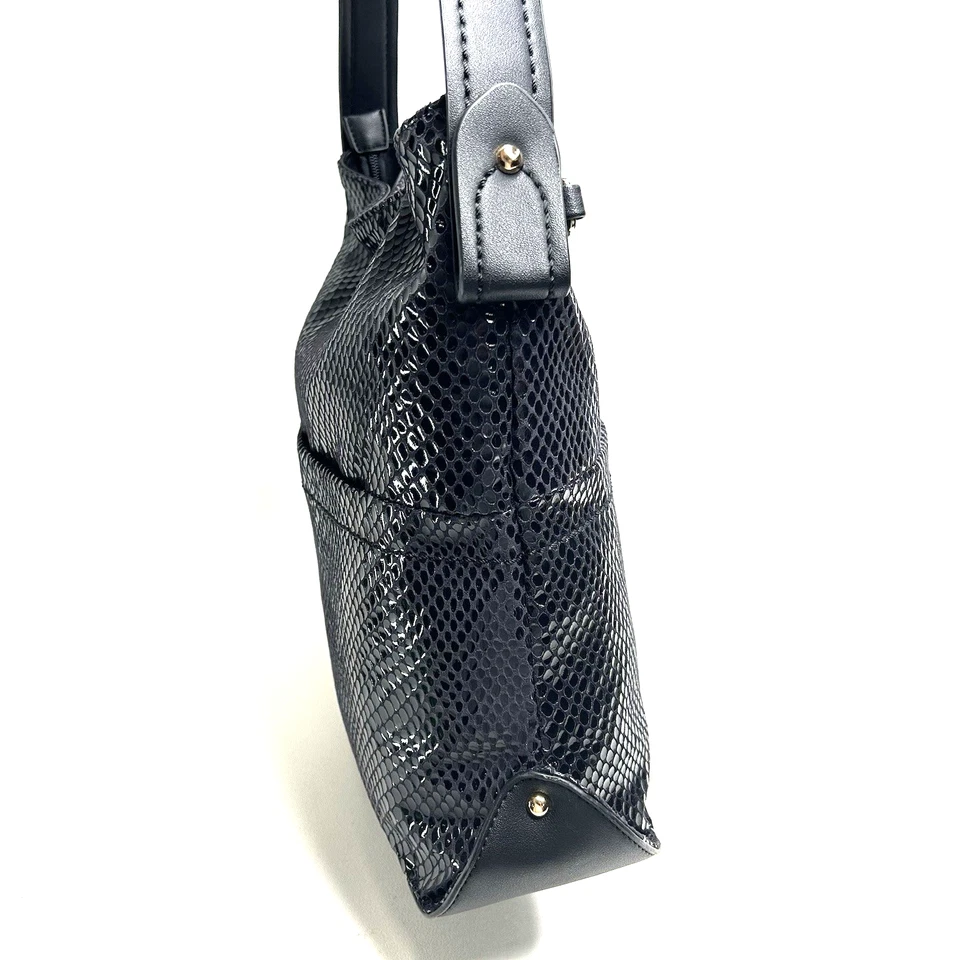 SONDRA ROBERTS Faux Leather Python Black Hobo Shoulder/Tote New - Image 3 of 4