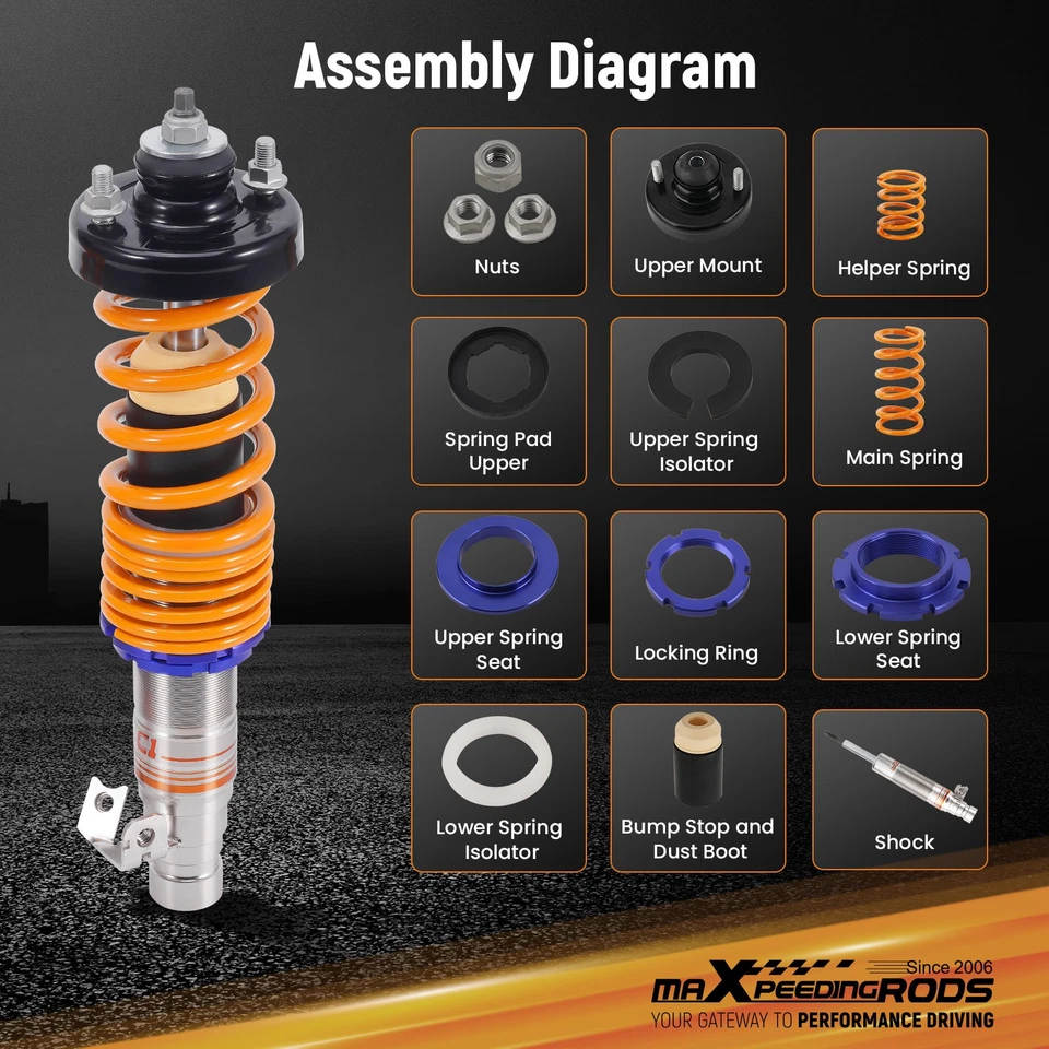 MaXpeedingrods Coilovers Lowering Kit For Honda Civic 1988-2000 Integra 1990-01 - Image 3 of 4