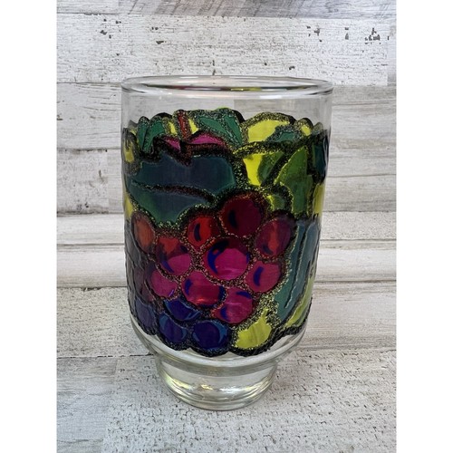 Vtg Libbey Hostess Glassware Lg 12 Oz Stained Glass Fruit Set of 8 Glasses NEW - Picture 3 of 8