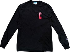 Vintage Champion Long Sleeve Shirt Medium Black Red C Patch USA Made 90s Y2K