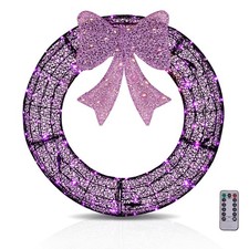36in Pre-Lit Christmas Wreath with LED Light, Bow for In/Outdoor Decoration