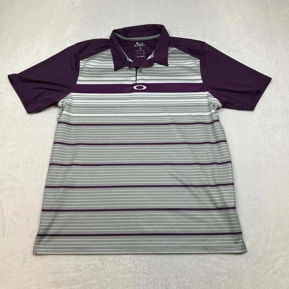 Рубашка поло для гольфа мужская Oakley большая в полоску серая фиолетовая стандартного покроя - Изображение 2 из 4
