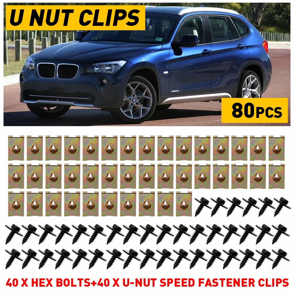 80Pcs Metal Car U Clips Nut Body Fender Bolts Retainer Bumper Gasket Fastener