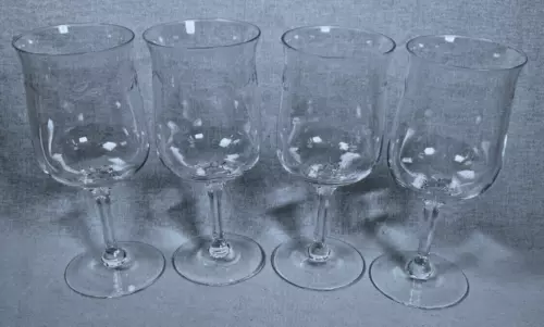 Set of (4) Lenox Holiday Crystal Etched Holly Water Wine Goblet 7-1/8"