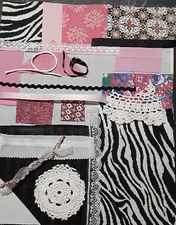 Slow Stitch Kit   Zebra Pink  Fabric Ribbon Shabby Romantic Floral Mindful Sew C