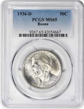 1936-D Boone Commemorative Silver Half Dollar MS65 PCGS