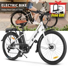 Axiniu 26" Electric Bike for Adults 750W Peak 7-Speed City Cruiser Ebike White