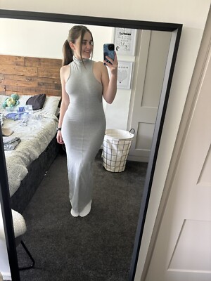 Women's ASOS Design Grey High Neck Maxi Ribbed Bodycon