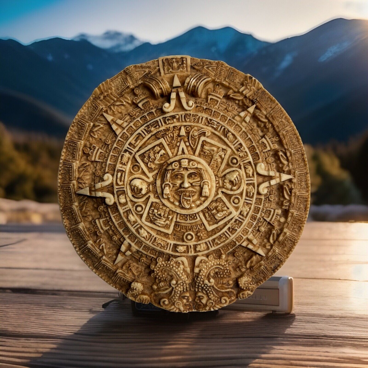 Aztecs Calendar hand made In Mexico Sand Stone 7” In Diameter