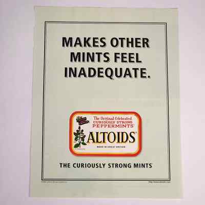 Vintage Altoids ''Makes Other Mints Feel Inadequate'' Print Ad 2000 Maxim 8.5''x11''