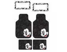 New 6pc Mickey Mouse Faces Car Truck Rubber Floor Mats And License Plate Frame
