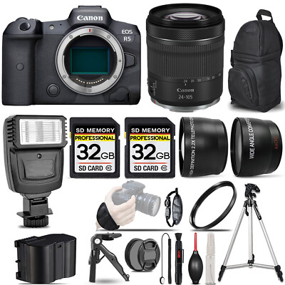 Canon EOS R5 Mirrorless Camera +24-105mm f/4-7.1 IS STM Lens +Flash +64GB- Kit