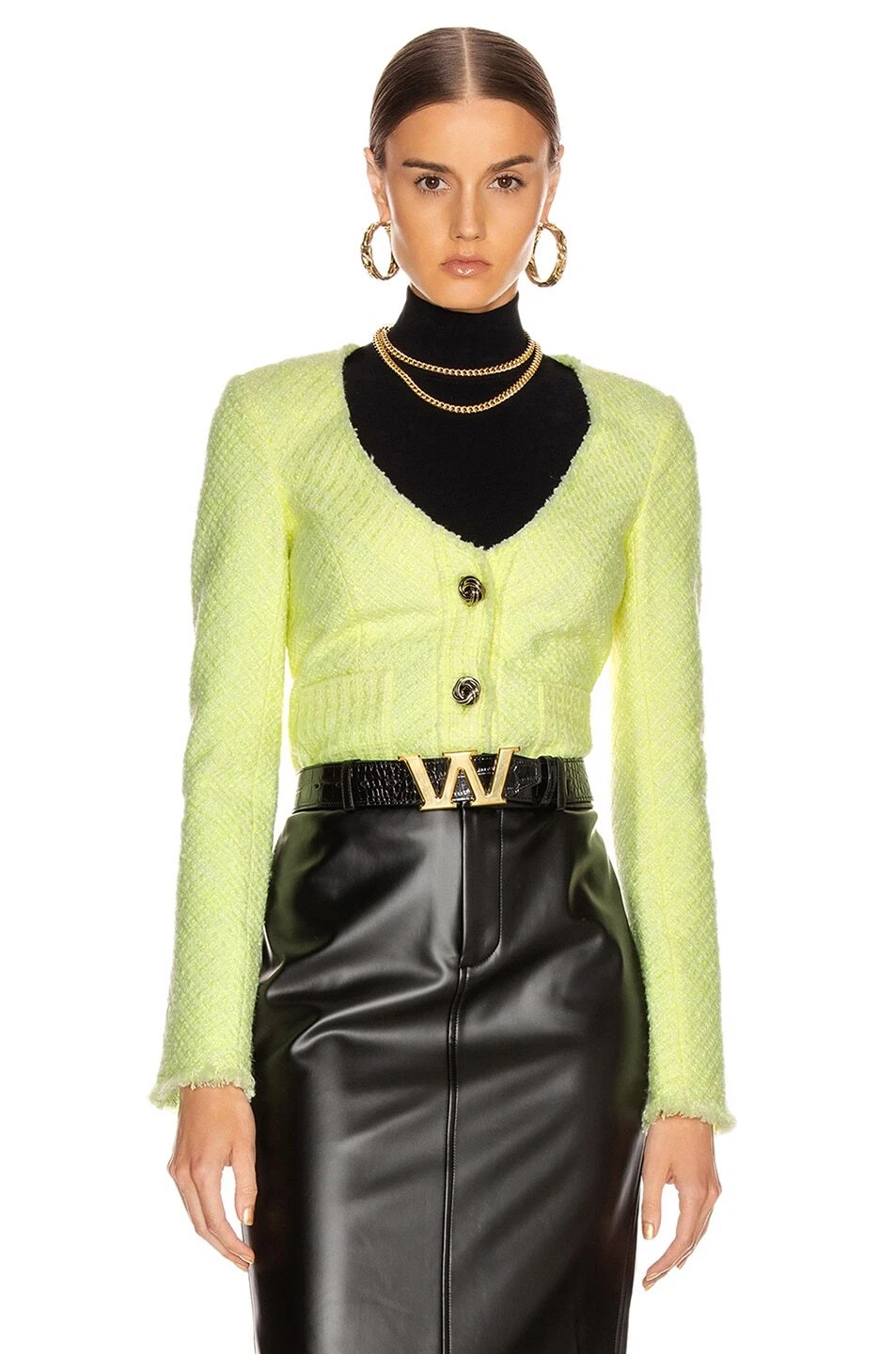 Blazer Jacket ALEXANDER WANG Nuova con etichette Bias Tweed Evidenziatore Verde Neon Sfilacciato Bordo 4