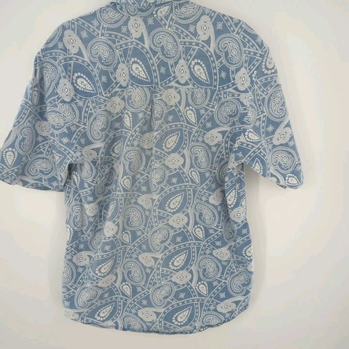 Eddie Bauer Mens Short Sleeve Button Down Shirt Medium Blue Bandana Paisley - 第 5/5 張圖片
