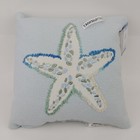 Coastal Nautical Beach Embroidered Knitted Starfish Pillow 12" x 12" Blue Green