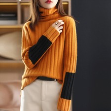 Womens Pullover Jump Sweater Mixed Colors Long Sleeves Thicken Knitted High Neck