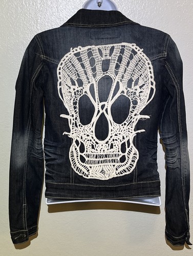 1st Kiss Distressed Denim Lace Skull 