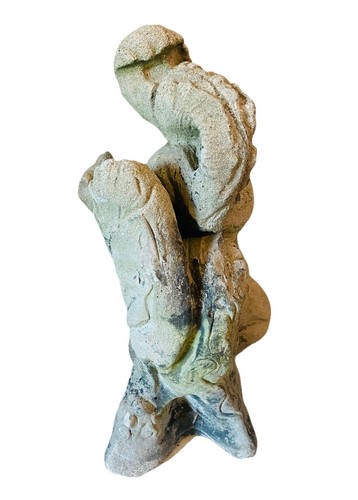 Vintage verwittertes Zement Paar Eichhörnchen auf einem Baumstamm Garten Statue 16" hoch - Bild 9 von 10