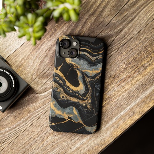 For iPhone 16 pro Max, 15, 14, 13-11 Slim Phone Case, Luxury Marble Black Gold - Photo 19 sur 83