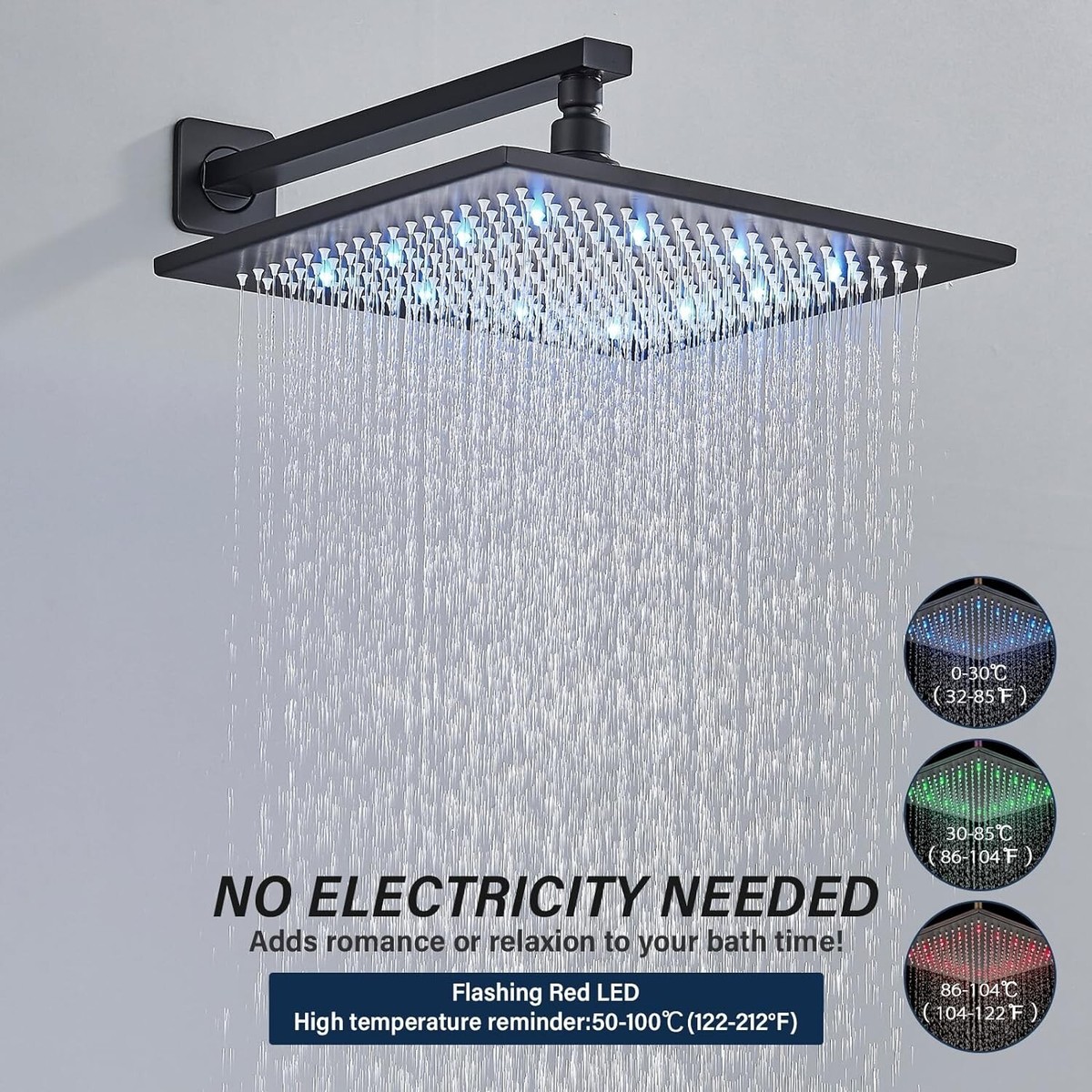 Rainfall Shower Head 12-inch LED Rainfall Shower System With Handheld ...