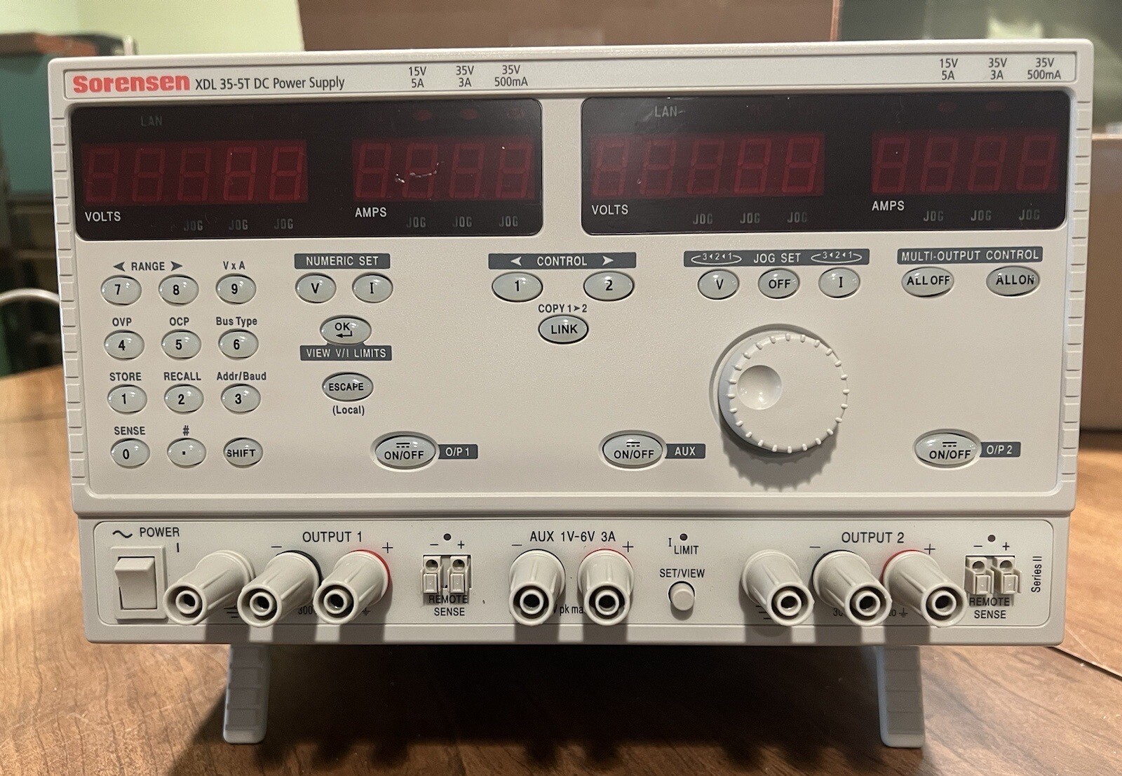 Sorensen XDL35-5T Triple Output DC Power Supply (35V/3A, 15V/5A (x2); 1-6V/3A)