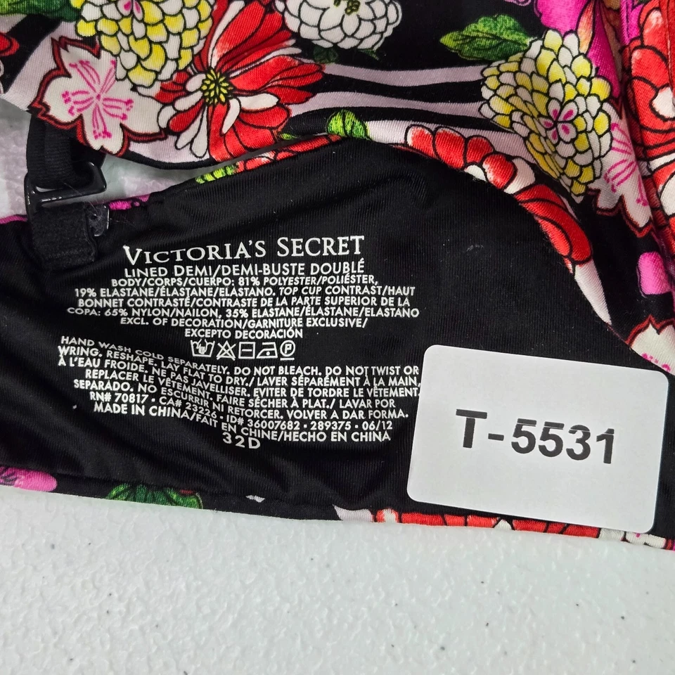 Бюстгальтер женский Victoria's Secret 32D черный цветочный в полоску с подкладкой на косточках - Изображение 2 из 4