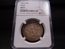1935-S MS67 Texas Silver Commemorative NGC Certified Gem - Toned/Color
