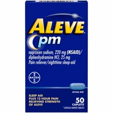 Aleve PM Pain Relief and Nighttime Sleep Aid Naproxen Sodium Caplets 50 Ct
