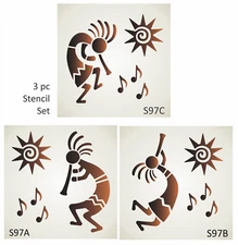 3 Kokopelli STENCIL Flute Native Southwest Dancer Love Music DIY Signs Joanie