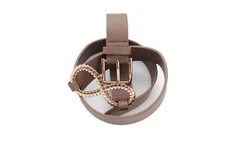 Women Brown Taupe Narrow Waistband Belt Gold Metal Buckle Infinity Charm Fit S M