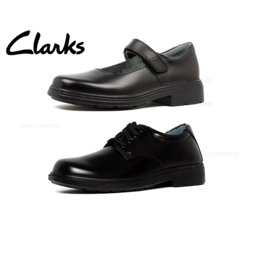 New CLARKS School Shoes Boys Girls  Black Mary Jane Leather Uniform Junior Kids - Picture 1 of 24