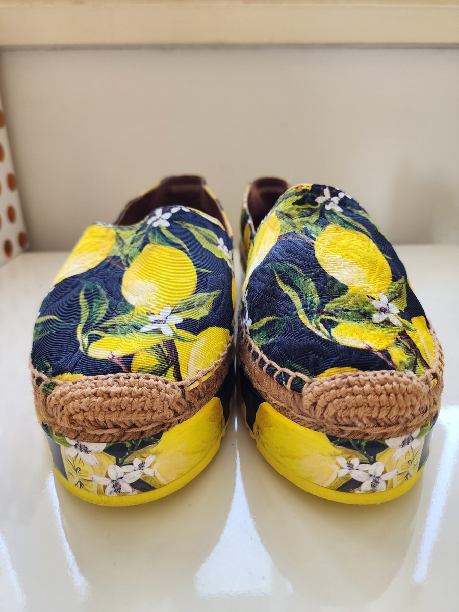 DOLCE & GABBANA Jacquard Platform Espadrilles Lemon flats size 41