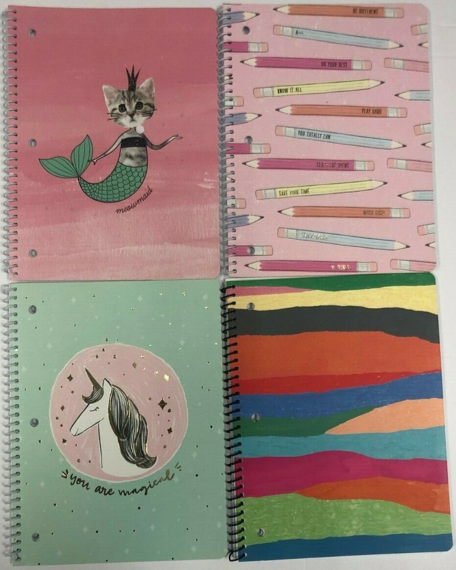 Cats Unicorns 1-Subject Wide Ruled Spiral Notebooks - Pack of 4-image