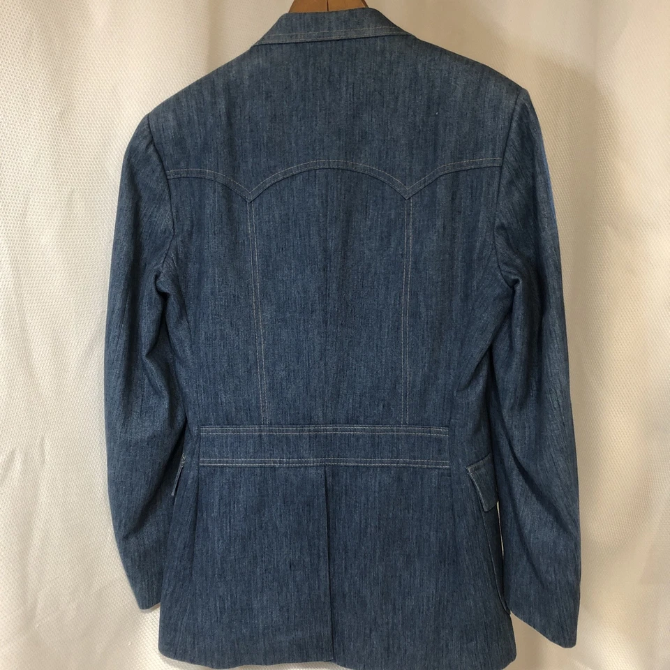 Traje Denim Vintage Años 70 3 Piezas Chaqueta Chaleco Pantalones Campana Bottoms Ocio G2U Foto 3 de 4