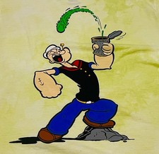 VINTAGE STYLE POPEYE THE SAILOR MAN YELLOW T-Shirt MEDIUM NWOT