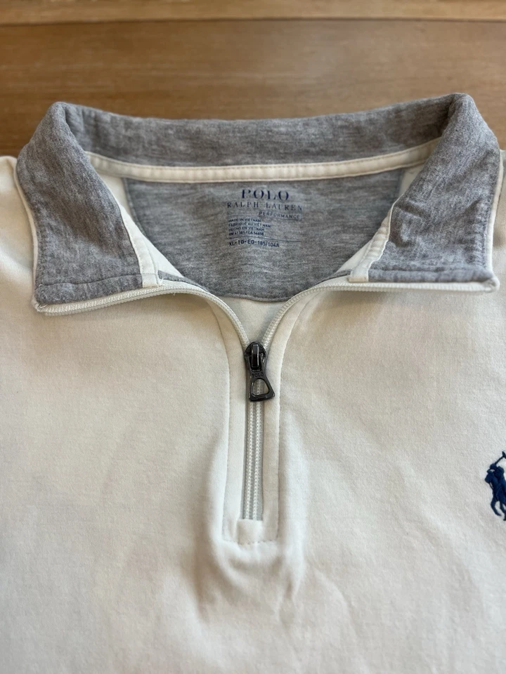 Polo Ralph Lauren Performance Pullover Hombres XL Marfil Cuarto Cremallera Manga Larga Poni Foto 4 de 4